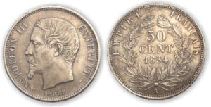 50 ctes fr Napoléon III tête nue 1854 A (Paris)