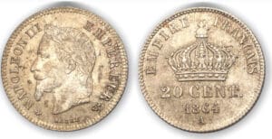 20 ctes Napoléon III tête laurée petit module 1864 A (Paris)