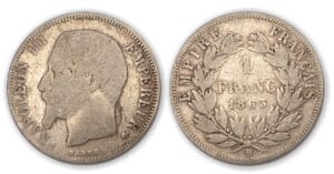 1 fr Napoléon III tête nue 1863 BB (Strasbourg)