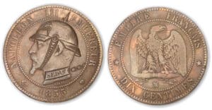 Monnaie satirique de 10 cte Napoléon III 1855 MA (Marseille)