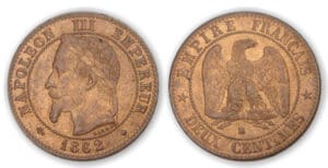 2 ctes Napoléon tête laurée 1862 petit bb (Strasbourg)