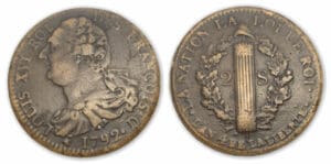 2 sols au faisceau type François 1792 D (Lyon)