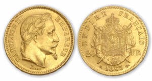 20 frs Napoléon III tête laurée 1865 A (Paris)