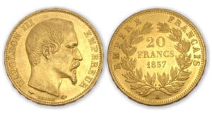 20 frs Napoléon III tête nue 1857 A (Paris)
