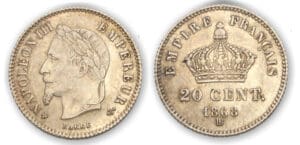 20 ctes Napoléon III tête laurée grand module 1868 BB (Strasbourg)