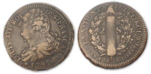 2 sols au faisceau type Français 1792 BB (Strasbourg)