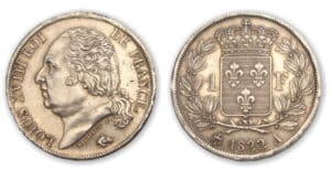 1 fr Louis XVIII buste nu 1822 A (Paris)