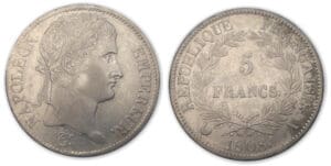 5 frs Napoléon revers Répulique 1808 A (Paris)