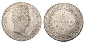 5 frs Louis-Philippe I tête nue tranche creux 1831 MA (Marseille)