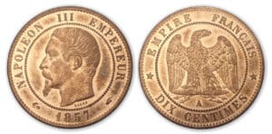 10 ctes Napoléon III tête nue 1857 A (Paris)