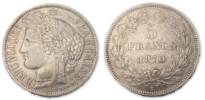 5 frs Cérès sans légende 1870 K ancre (Bordeaux)