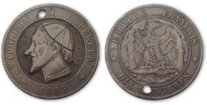 Monnaie satirique de 10 cte à l'éfigie du Pape 1855 MA (Marseille)