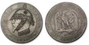 Monnaie satirique de 10 cte Napoléon III 18556 MA (Marseille)