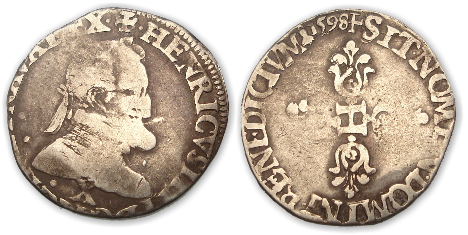 Henri IV - Demi-franc 1er type 1598 X (Amiens) Henri IV - Demi-franc 1er type 1598 X (Amiens)