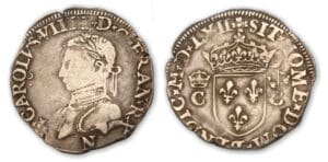 Charles IX - Demi-teston 2 ème type 1567 N (Montpellier)