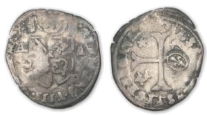 Louis XIII - Quinze deniers (douzain contremarqué d'un lis sur un douzain de Clément VIII)