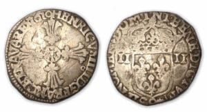 Henri IV - Quart d'écu croix feuillue 1610 9 (Rennes)