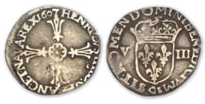 Henri IV - Huitième écu croix feuillue 1607 9 (Rennes)