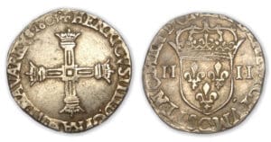 Henri IV - Quart d'écu croix batonnée couronnée 1603 C (Saint-Lô)