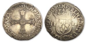 Henri IV - Quart d'écu croix batonnée couronnée 1605 C (Saint-Lô)
