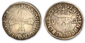 Henri IV - Huitième d'écu croix batonnée couronnée 1603 C (Saint-Lô)