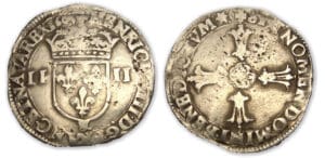 Henri IV - Quart d'écu croix feuillue 1605 & (Aix en Provence)