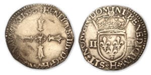 Henri IV - Quart d'écu croix feuillue 1590 H (La Rochelle)