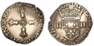 Henri IV - Quart d'écu croix feuillue 1602 H (La Rochelle)