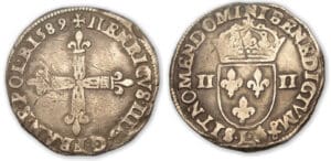 Henri III - Quart d'écu 1589 L (Bayonne)