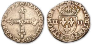 Henri III - Quart d'écu 1589 L (Bayonne)