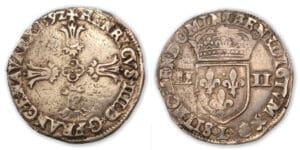 Henri IV - Quart d'écu croix feuillue 1592 L (Bayonne)