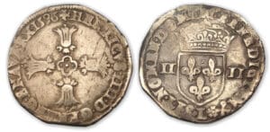 Henri IV - Quart d'écu croix feuillue 1596 L (Bayonne)