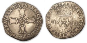 Henri IV - Quart d'écu croix feuillue 1599 L (Bayonne)