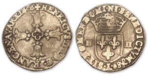 Henri IV - Quart d'écu croix feuillue 1606 L (Bayonne)