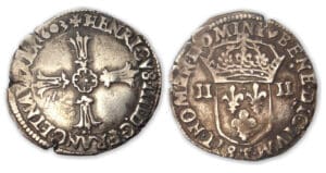 Henri IV - Quart d'écu croix feuillue 1603 T (Nantes)