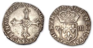 Henri IV - Huitième écu croix feuillue 1605 T (Nantes)