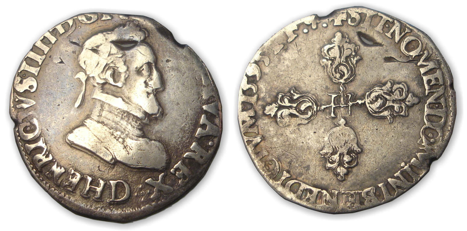 Henri IV - Demi-franc 1595 D (Lyon) Henri IV - Demi-franc 1595 D (Lyon)