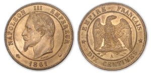 10 ctes Napoléon III tête laurée 1861 A (Paris)