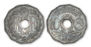 10 ctes Zinc état français .1939. essai flan à 12 pans