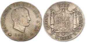 Italie - Napoléon 1er 5 lires 1807 M (Milan)