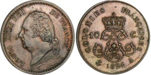 Essai de la 10 centimes Louis XVIII colonies françaises - 1824 A (Paris)