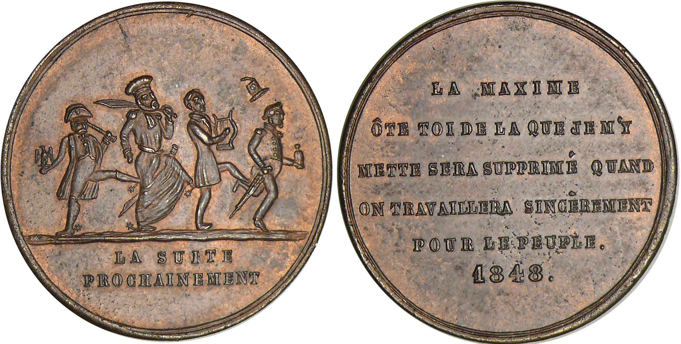 Médaille satirique 1848 - Les dirigeants se succèdent rapidement dans l'année 48 Médaille satirique 1848 - Les dirigeants se succèdent rapidement dans l'année 48