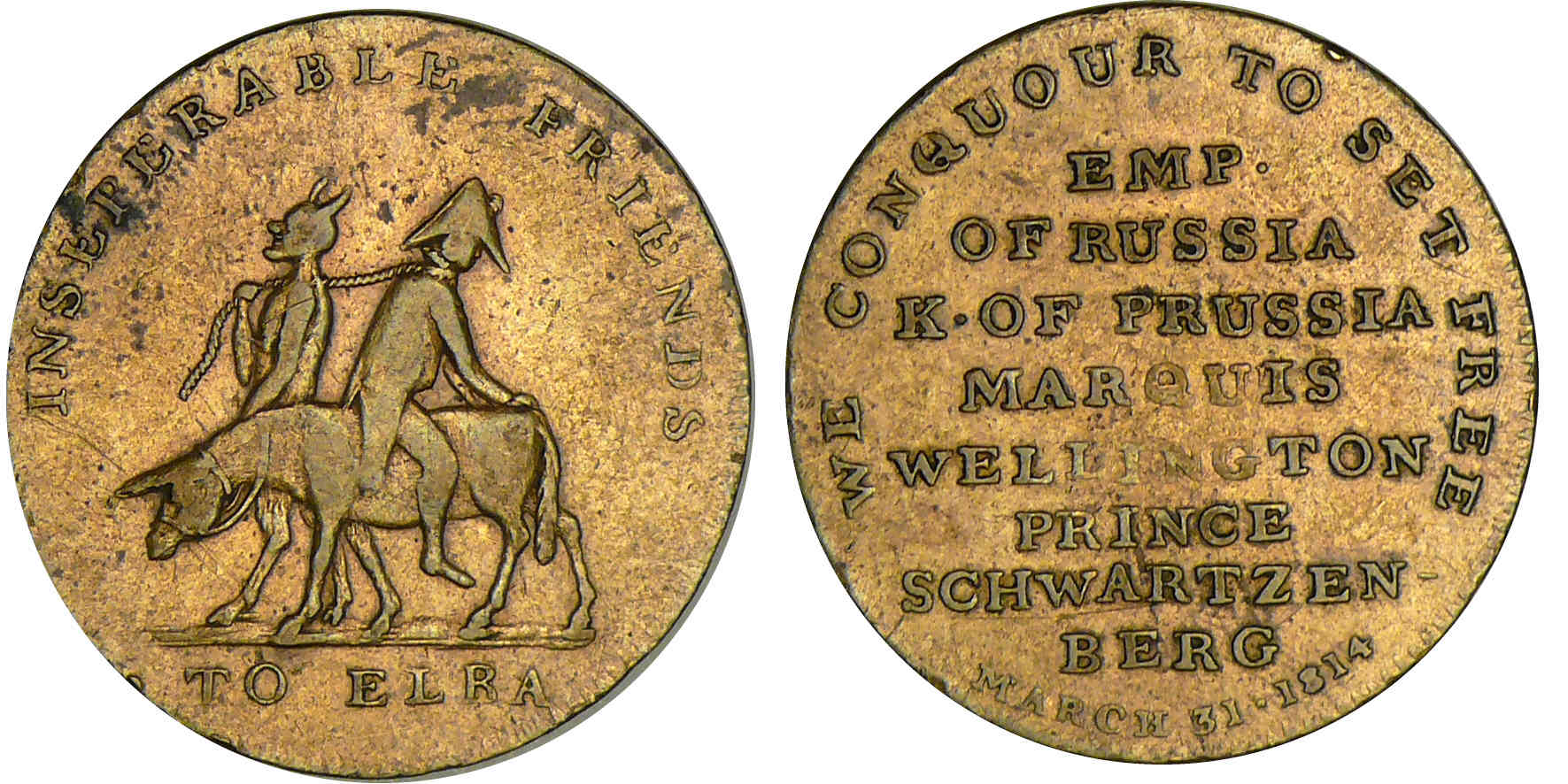 Médaille satirique anglaise 1814 Médaille satirique anglaise 1814