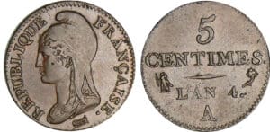5 centimes Dupré - petit module - An 4 A (Paris)