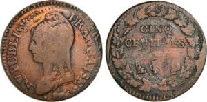 5 centimes Dupré - grand module - An 7 A (Paris) double frappe