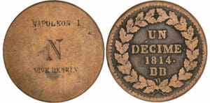 Un décime Napoléon 1er Blocus de Strasbourg - 1814 BB (Strasbourg) modifée