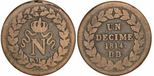 Un décime Napoléon 1er Blocus de Strasbourg - 1814 BB (Strasbourg)
