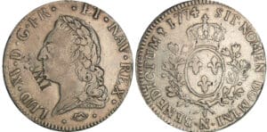 Louis XV - Ecu à la vieille tête - 1774 N (Montpellier) avec une contremarque IW & S