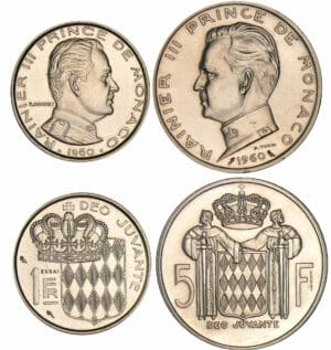 Monaco - Rainier III - Boitier 5 francs et 1 franc 1960 - Essais