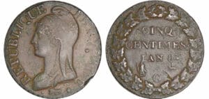 5 centimes Dupré - grand module - An 8 G (Genève)